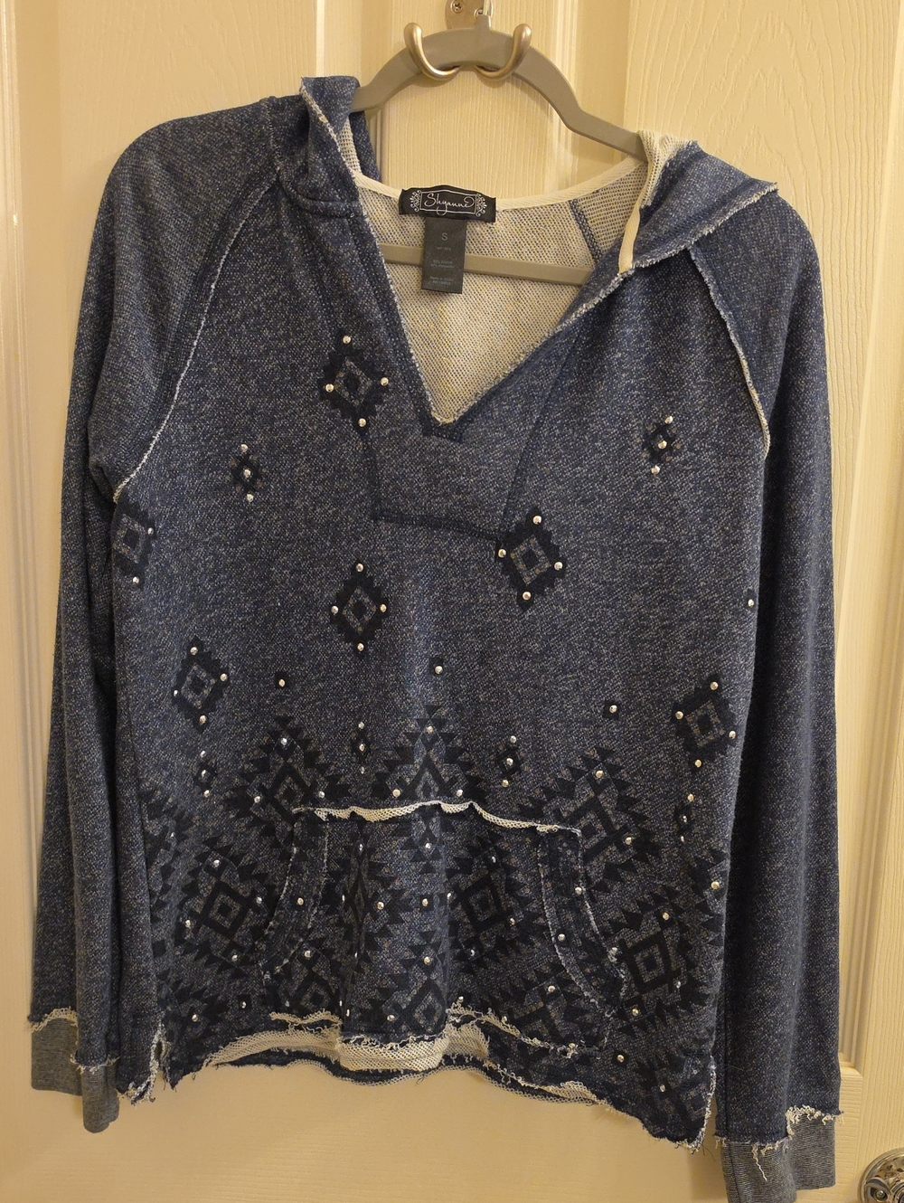 Shyanne Blue Hooded Aztec Sweatshirt with Stud Detail